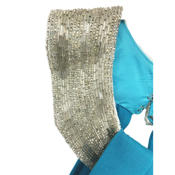 A.J. Bari Beaded Collar Silk Haltered Formal Blue Dress Size 8 - Picture 5 of 10